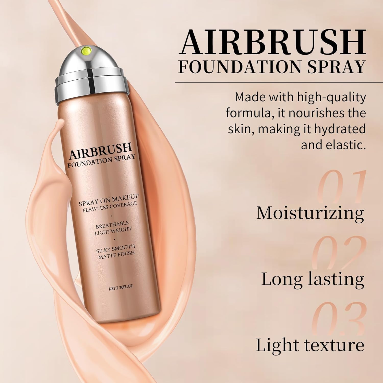 Magic Minerals Airbrush Foundation Smooth Matte Full Coverage Airbrush Flawless Setting Spray Foundation-03 Nude - Image 4