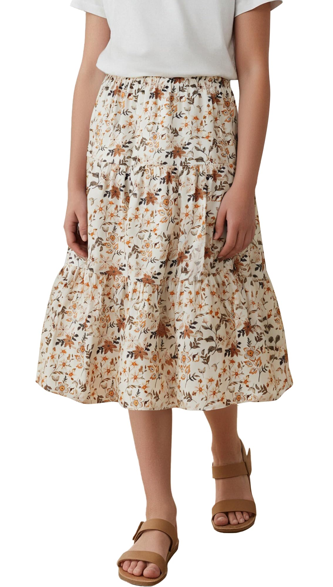 Maxi gonna floreale da ragazza, stile boho, linea a trapezio, elastica, a vita alta, gonna lunga, per vacanze estive e vacanze 8-13 anni