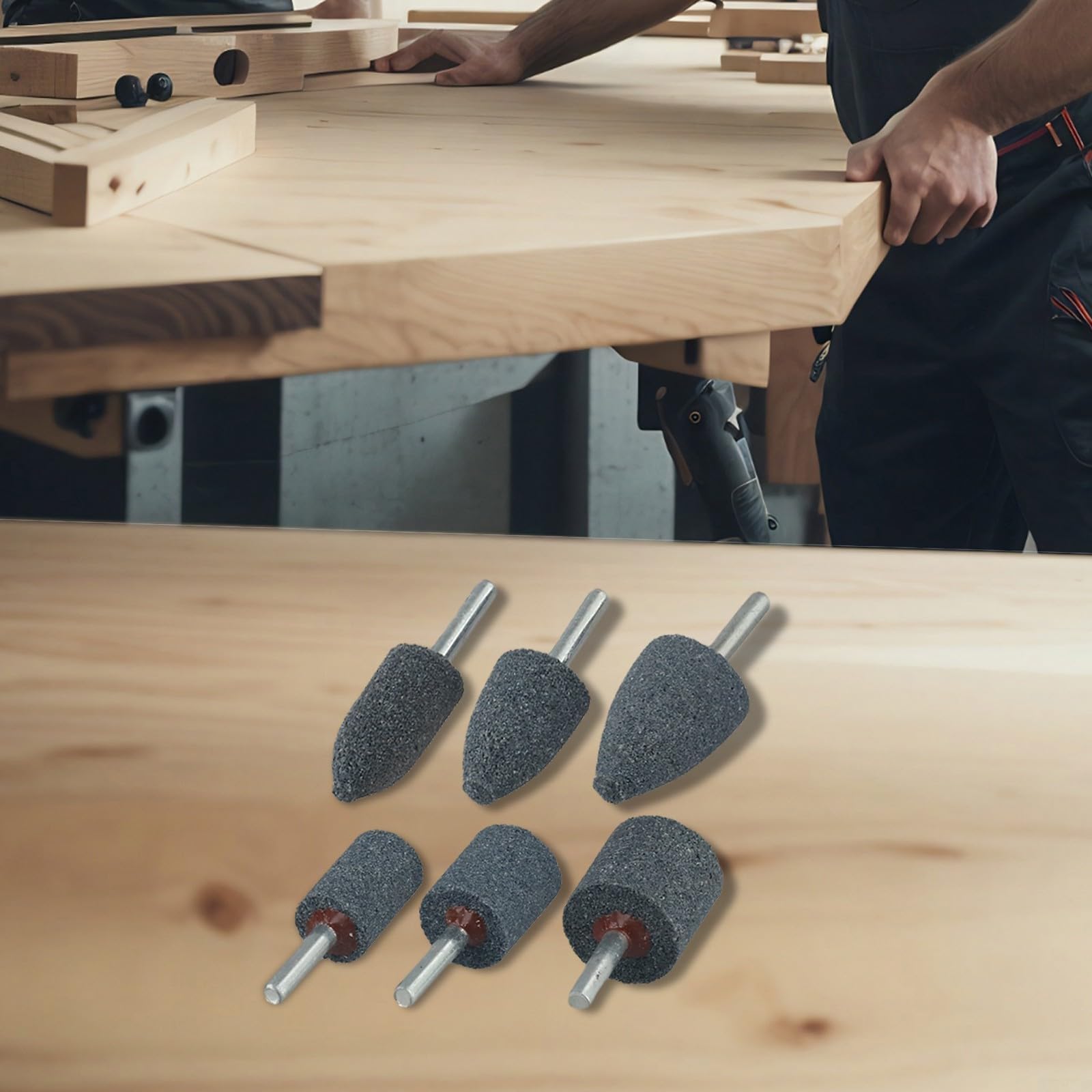 Set di 6 punte cilindriche per smerigliatura per pietra, con gambo da 6 mm, in corindone per sbavatura, rimozione della ruggine, lucidatura e rettifica