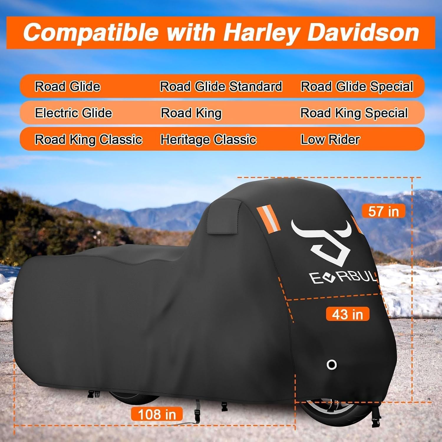 EVRBUL Motorcycle Cover Compatible with Harley Davidson Touring Models Road Glide Road King Electric Glide Heritage Classic Heavy Duty 420D Waterproof Outdoor Motor Sun Cover Protection