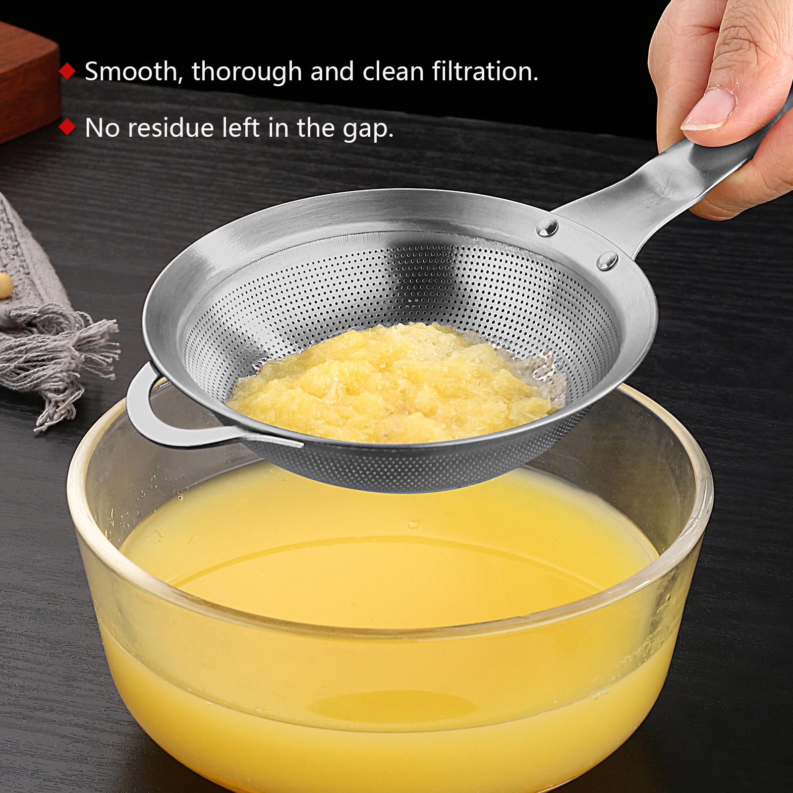 Collfa Punch Hole Sieve Fine Mesh Stainless Steel Small Colander Strainer With Handle Metal Micro Sifter Set of 2 for Kitchen Baking and Food Filter Rice,Tea,Pasta,Flour,Juice,Mini 3.55 and 4.33 Inch - Image 4