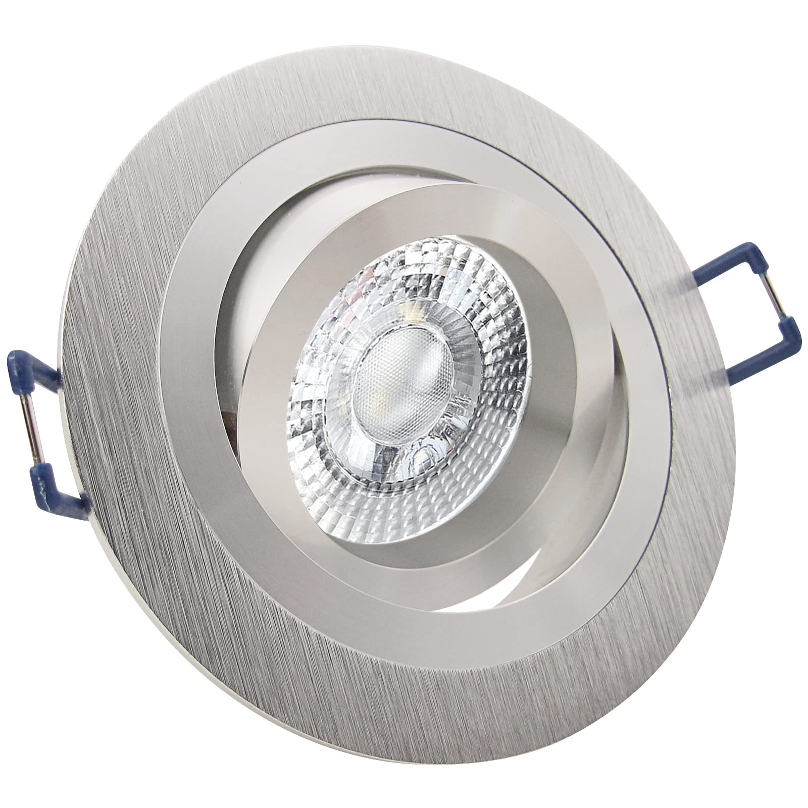 trendlights24 Noble LED Decken Einbaustrahler Alu Silber 7W dimmbar 3er Set | Einbauleuchte, rund, LED Spots, GU10, 50° Abstrahlwinkel, Warmweiß, 3000K, Spot, austauschbar, Deckenspots, schwenkbar
