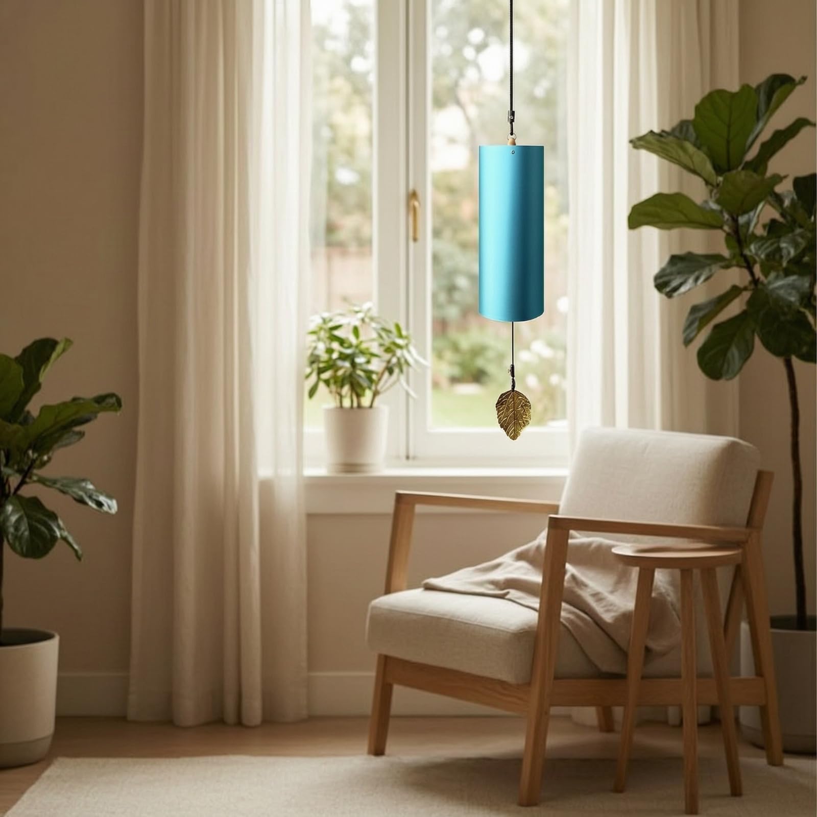 Campanella Mano Campanello Pensile Decorativa in Metallo bambù con Finitura Verniciata Liscia Battacchio Foglia, Style to 5