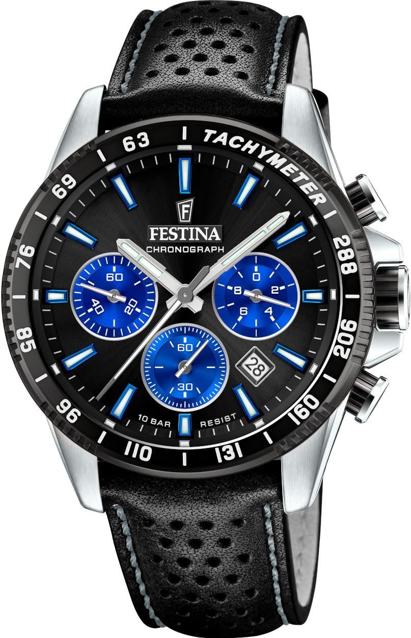 Festina Herrenuhr Analog aus Edelstahl und Leder Schwarz F20561/6