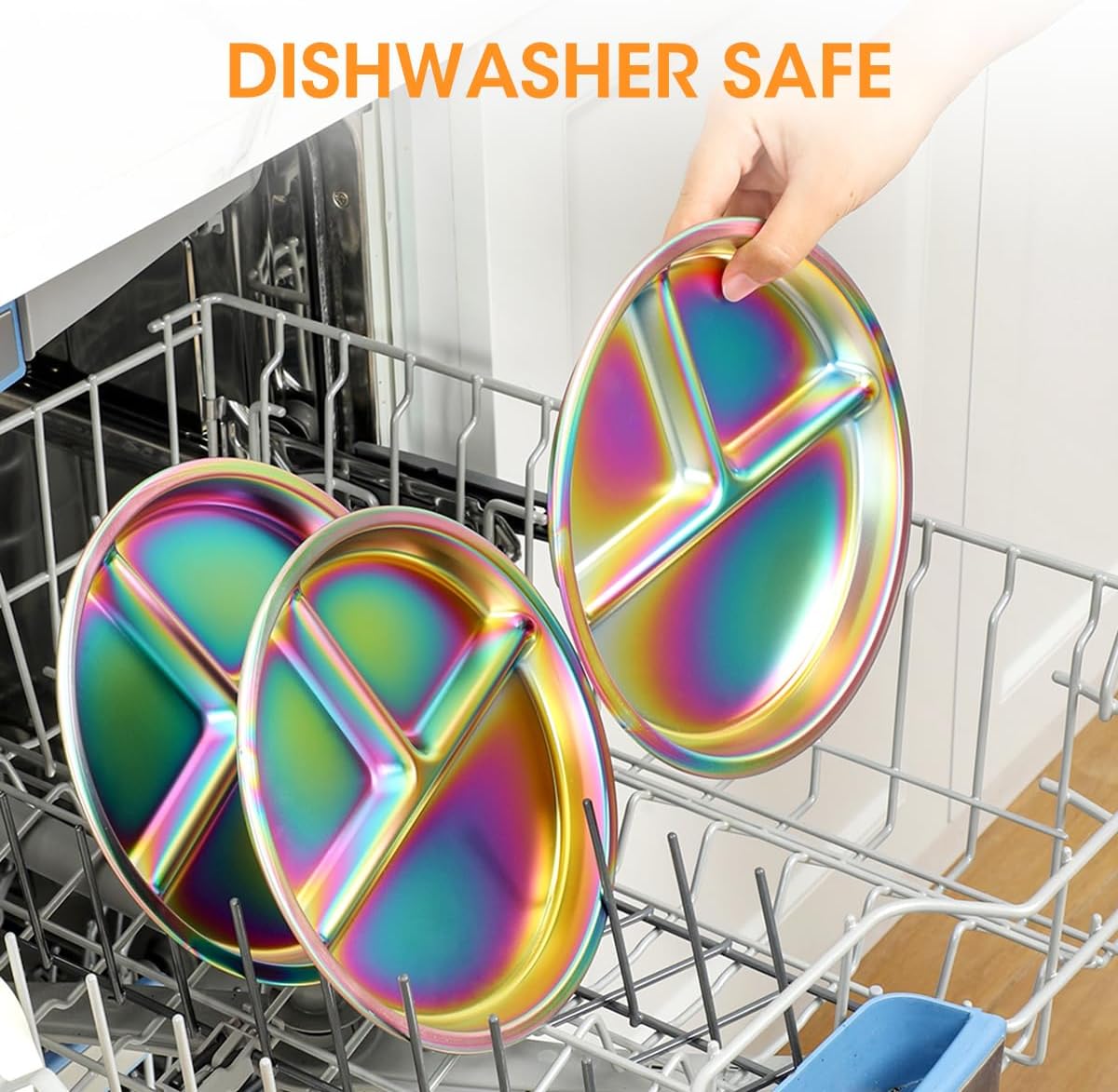 AIEVE Stainless Steel Kids Plates, 4 Pack Round Divided Toddler Plates, Portion Control Plate 9 Inch - Image 8