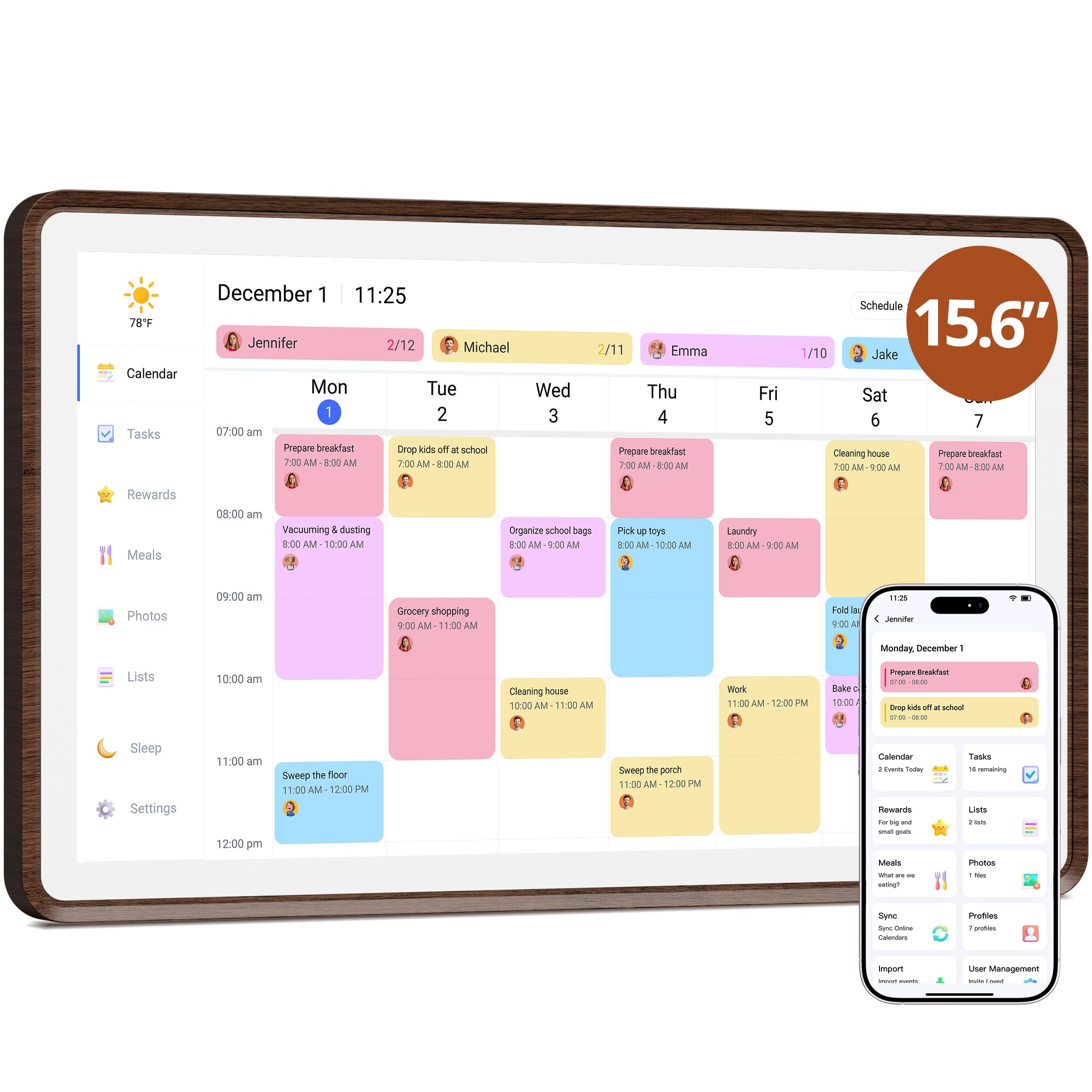 Dragon Touch Calendario digitale da parete elettronico da 15,6 pollici, con touch screen interattivo, regalo intelligente per la famiglia/casa, per promemoria, ricompense delle attività, grafico e