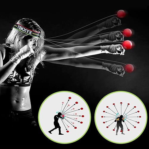 Miniatura 9 de TEKXYZ® Pelota de reflejos con aplicación contadora y comunidad en línea, 2 niveles diferentes de pelota de boxeo con diadema, perfecta para Rosado