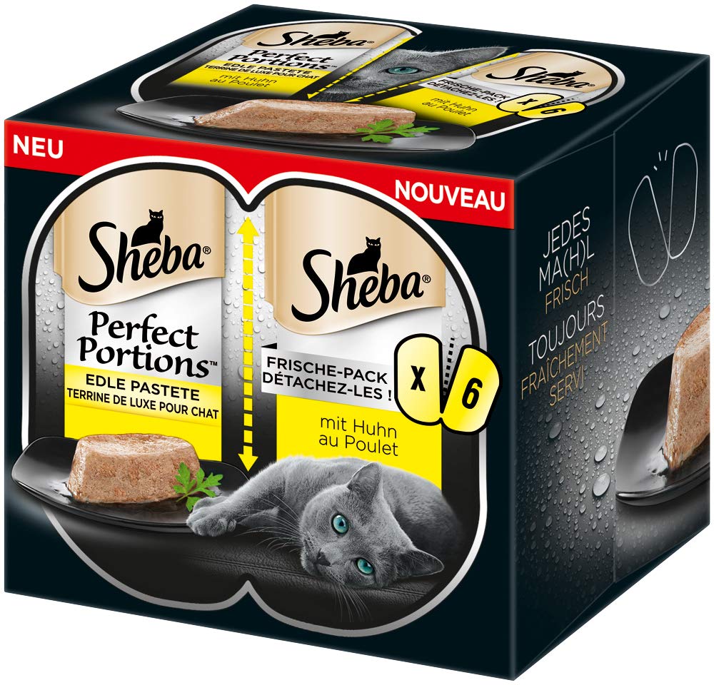 Sheba Comida húmeda para Gatos Portions, 48 Cuencos, 6 x 37,5 g (8 Unidades) – Comida húmeda para Gatos, Empanadas con Pollo