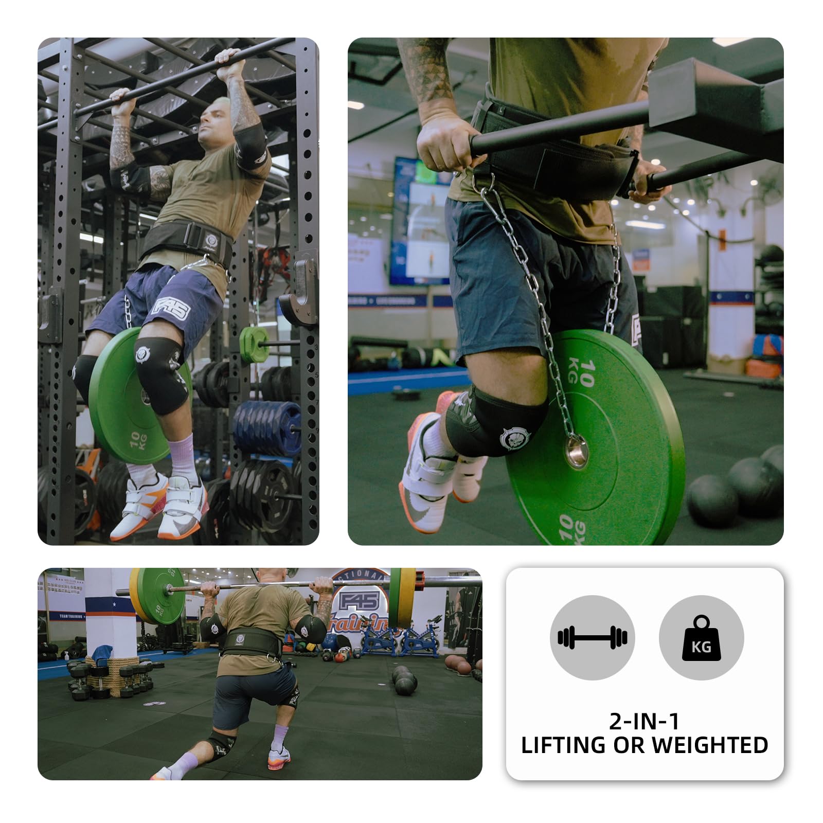 Cintura per sollevamento pesi 2 in 1 e cintura con catena per allenamento con pesi, sollevamento pesi, squat, stacchi, powerlifting, per uomini e donne