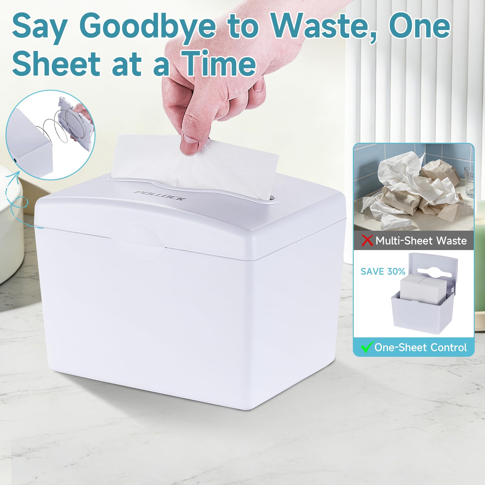 Pollock Dispensador de Servilletas de Sobremesa, Toallas de Mano, Papel Secamanos, Base Antideslizante, Gran Capacidad, Blanco