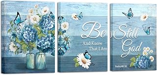 Nachic Wall Blue Inspirational Wall Art Rustic Flowers Pictures Quotes Canvas Prints Farmhouse Floral Paintings for Bedroom Bathroom Wall Decor 12"x16"x3pcs