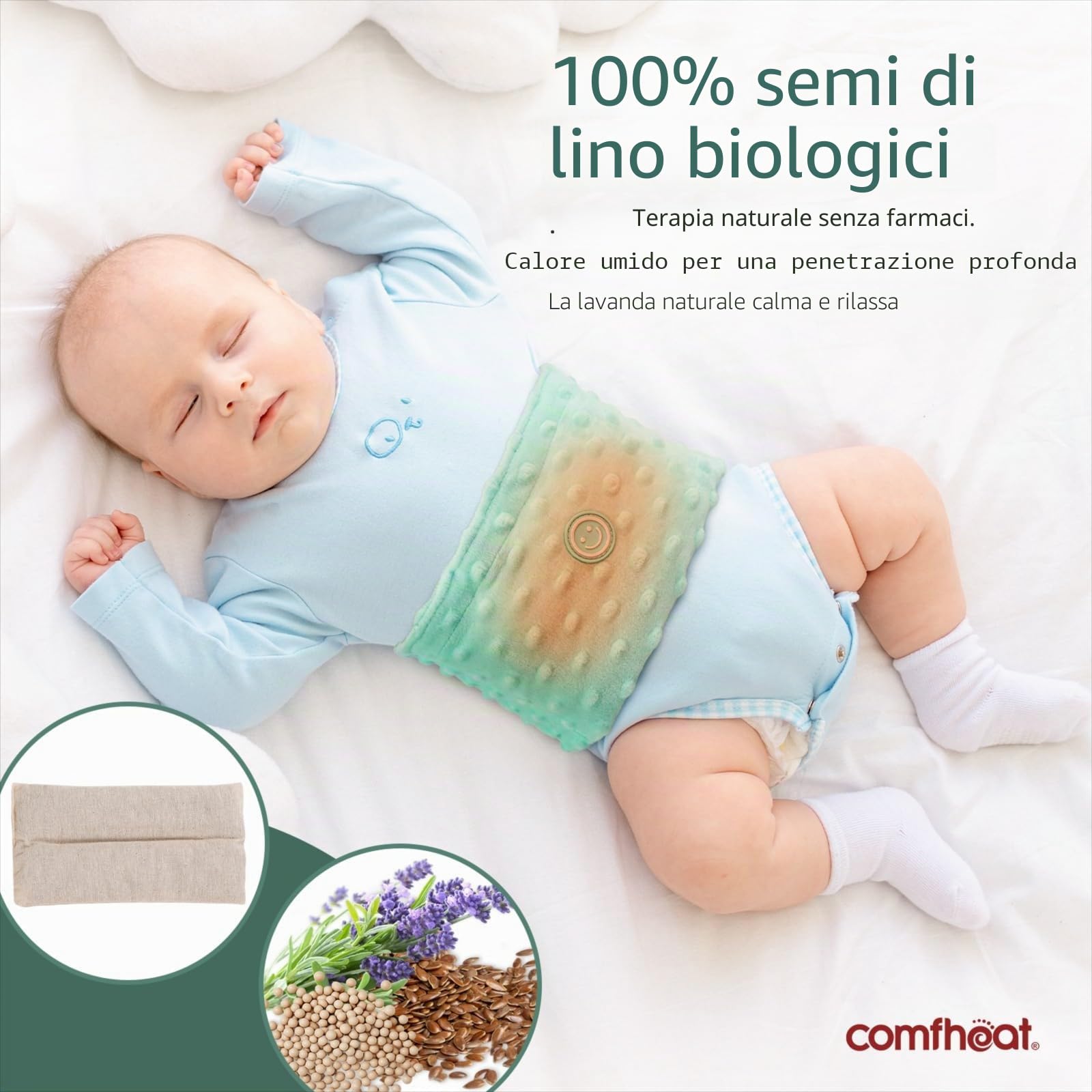 Coliche e gas Relief per neonati e bambini piccoli, semi di lino riscaldati Tummy Wrap, cintura Swaddling, aiuto naturale per Upset Stomach in neonati e bambini, 0-3 anni (verde)