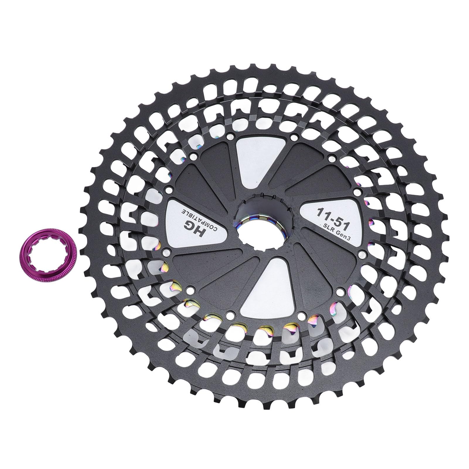 Cassette de bicicleta de montaña de 12 velocidades Piñón de diseño hueco de aleación de aluminio ligero para sistemas de transmisión DEORE M6100 SLX M7100 XT M8100 XTR M9100 (negro colorido)
