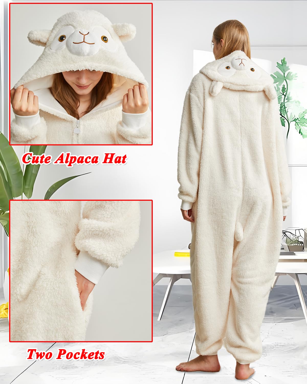Laahoem Animal Alpaga Pyjama Homme Femme Adulte à Capuche Homme Femme Combinaison Costume Cosplay Vêtements de Nuit