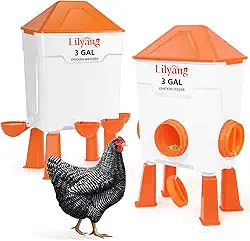 Lilyang Conjunto de comedouro e bebedouro de galinha XL, alimentador automático sem desperdício, grande bebedouro para aves com copos de 6 cm, uso em pé ou suspenso, alimente galinhas e patos
