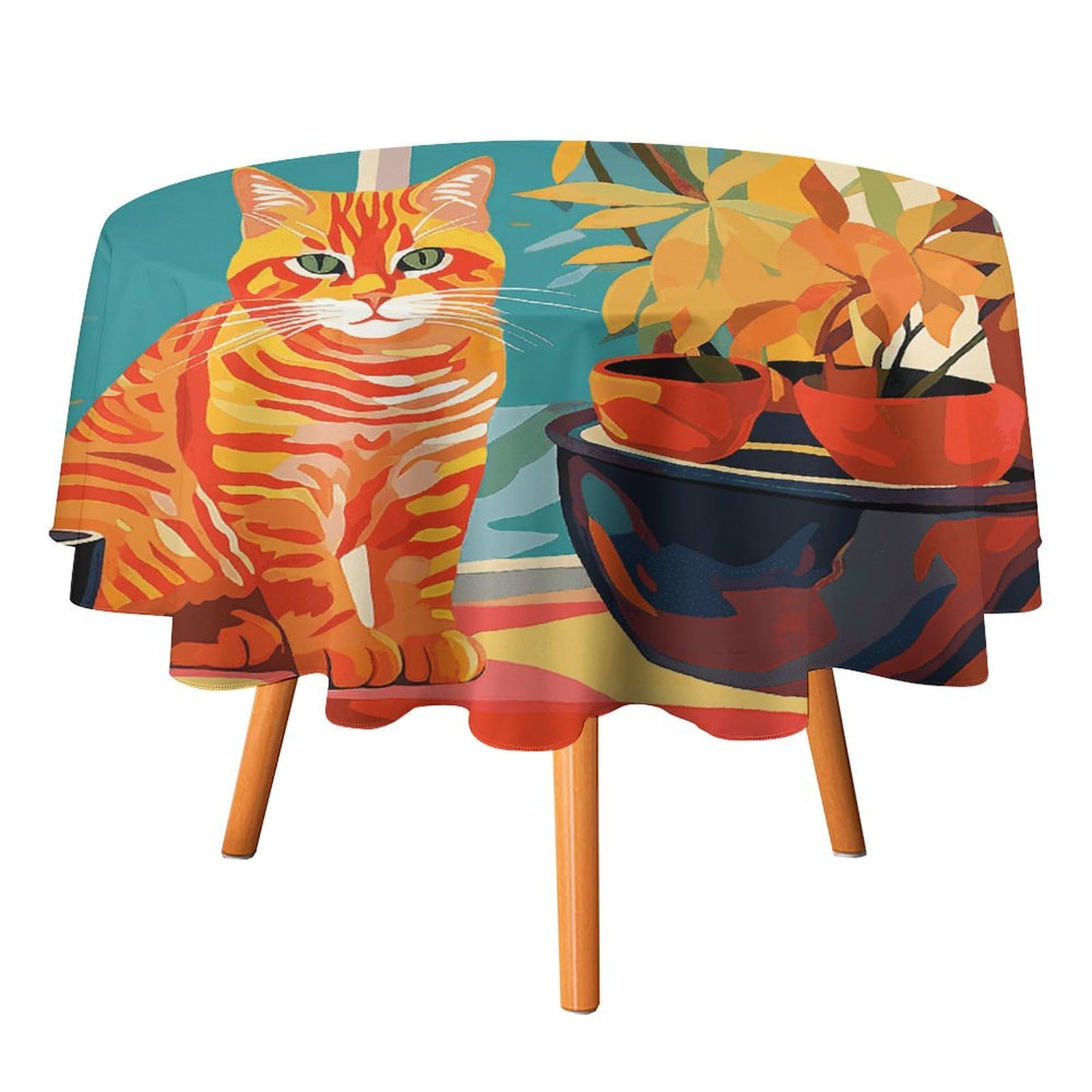 Nappe ronde chat 152 cm imperméable et antitache pour table