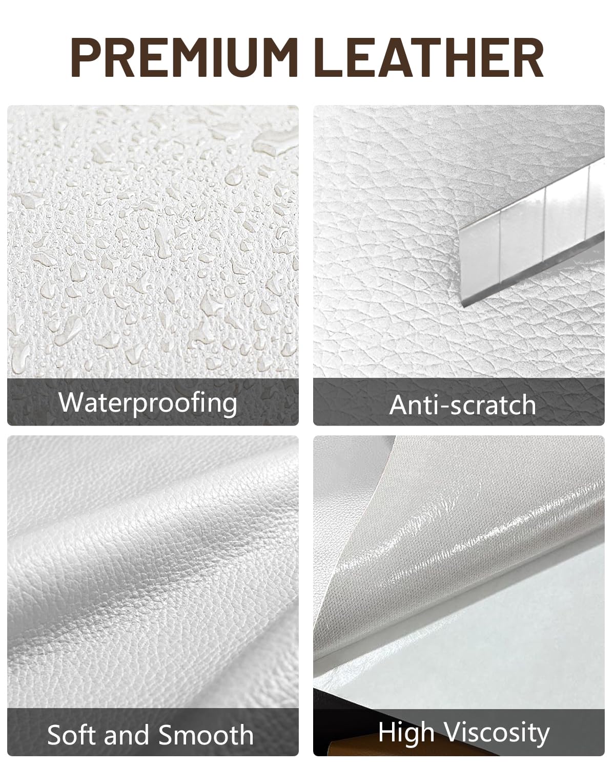 BOUYEER Pelle Adesiva per Riparazioni, 40x210 CM ecopelle toppe adesive per tessuti, Set Riparazione Ecologico & Senza Odori per Mobili/Divano/Sedili Auto/Borse/Restauro, Bianco