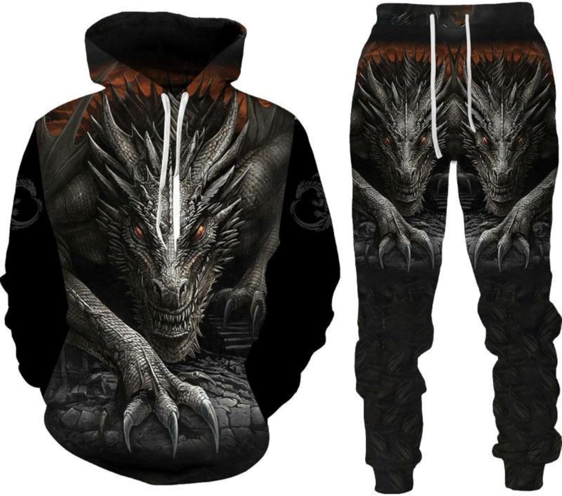 Gothic Loong Jogginganzug Trainingsanzug Herren Wolf Pullover Hose Kapuzenpullover Hosen Sets 2 Stück