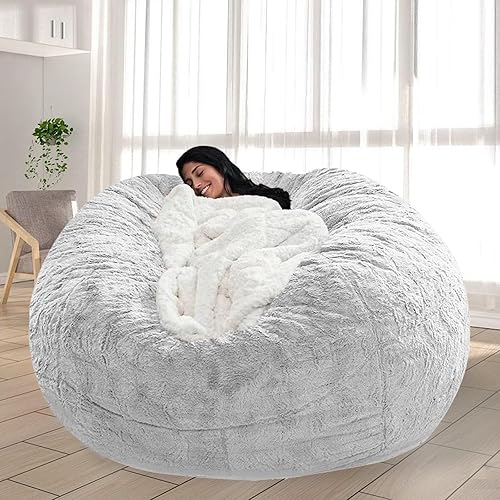 Miniatura 87 de Puf para adultos y niños sin relleno, funda redonda suave de gran tamaño para puf gigante, sillón de descanso, sofá perezoso, almacenamiento de Azul