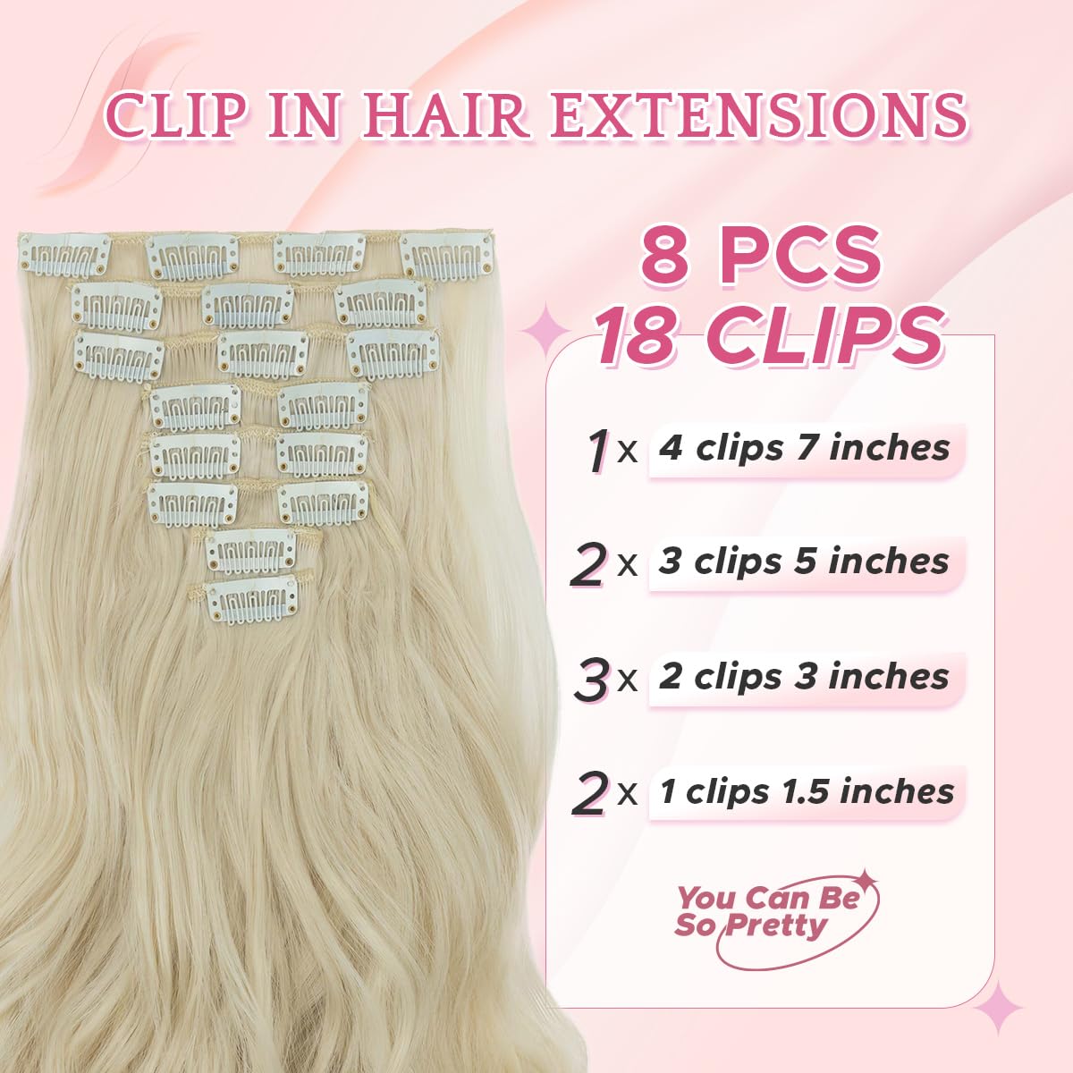 SEGO Pro Clip in Hair Extensions 8 Pcs 18 Clips Full Head Synthetic Fiber Hair Pieces for Women Curly 24 Inch (Bleach Blonde) - Image 2