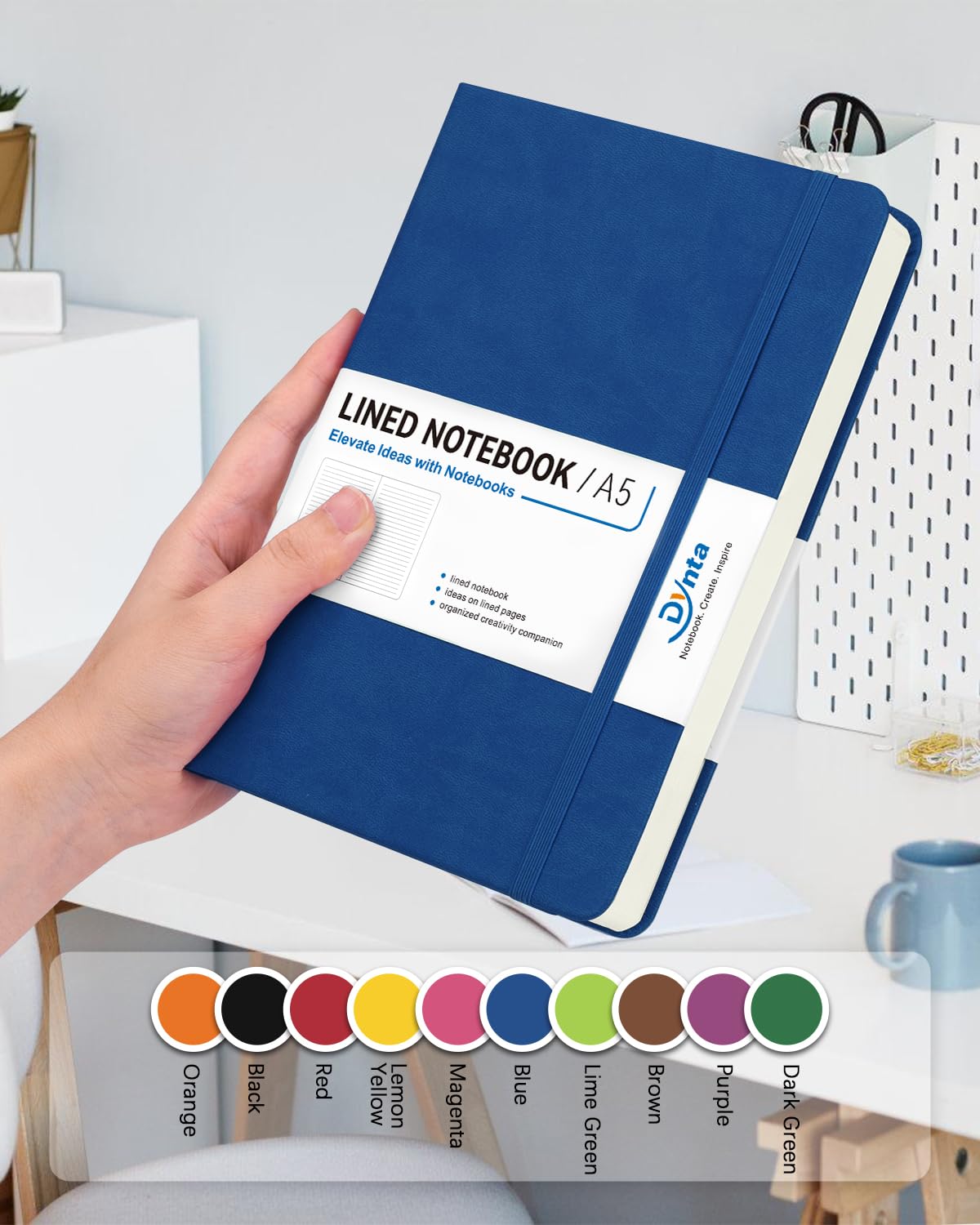 Dynta - Quaderni con copertina rigida, 10 pacchi di diari A5 a righe in blocco da 200 pagine/100 fogli, 21 x 15 cm, quaderno classico a righe per lavoro/viaggio/università/presa di appunti (Blu)