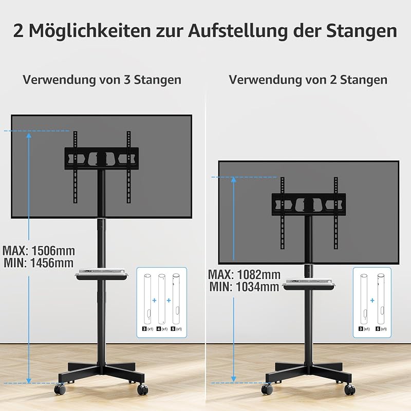 Suport mobil pentru TV MOUNTUP, pentru ecrane de 23-60 inch, tip plasmă, LCD, LED, cu reglare a înclinării și a înălțimii, sarcină maximă 35 kg, VESA 400x400, EU1117B