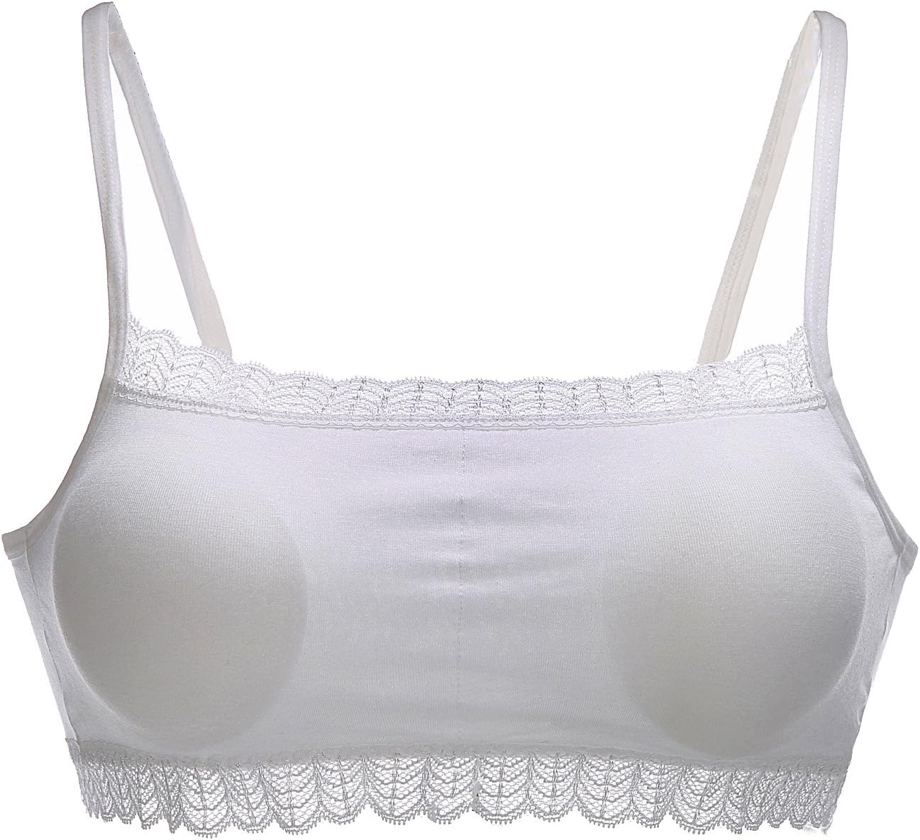 FeelingAngel Women's Stretch Lace-Trimmed Cami Crop Top (one size, Beige)