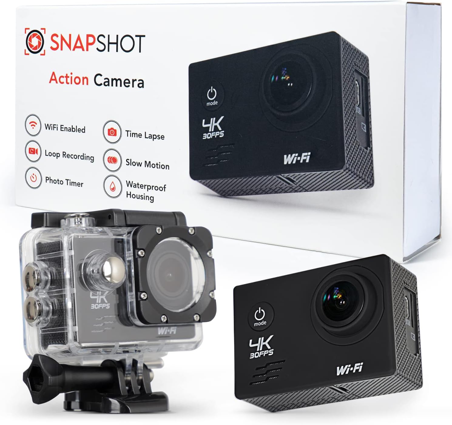 SNAPSHOT Action Camera 4K Underwater 12MP HD Waterproof