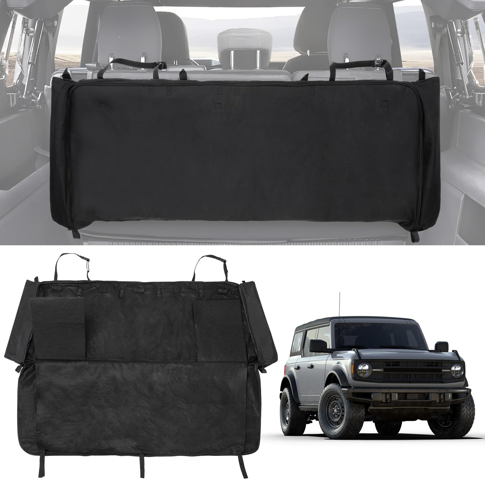 Soft Top Window Storage Bag Compatible with Bronco Accessories 2021 2022 2023 4 Door, QMPARTS Soft Top Window Organizer (Bronco 4 door)