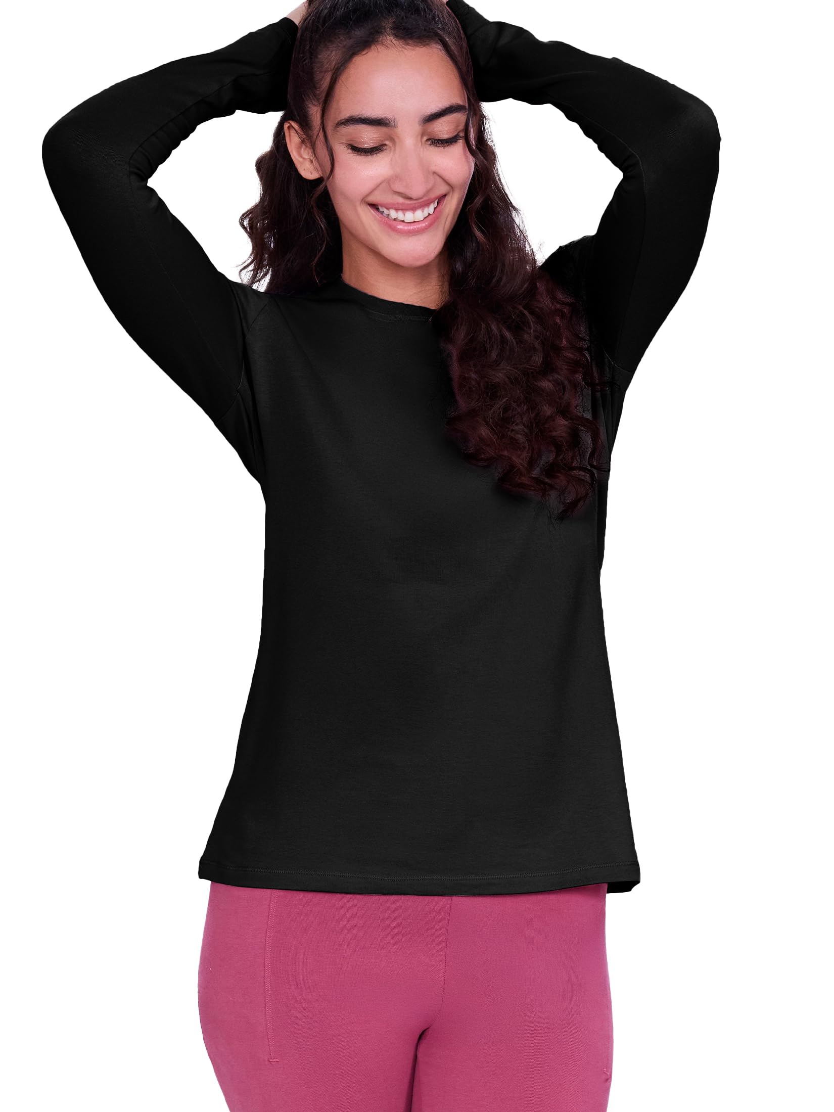 enamor Full Sleeve Crew Neck Regular Length Basic Crew T-Shirt for Women - Slim Fit, Soft and Breathable Stretch Cotton - E057-picture-13