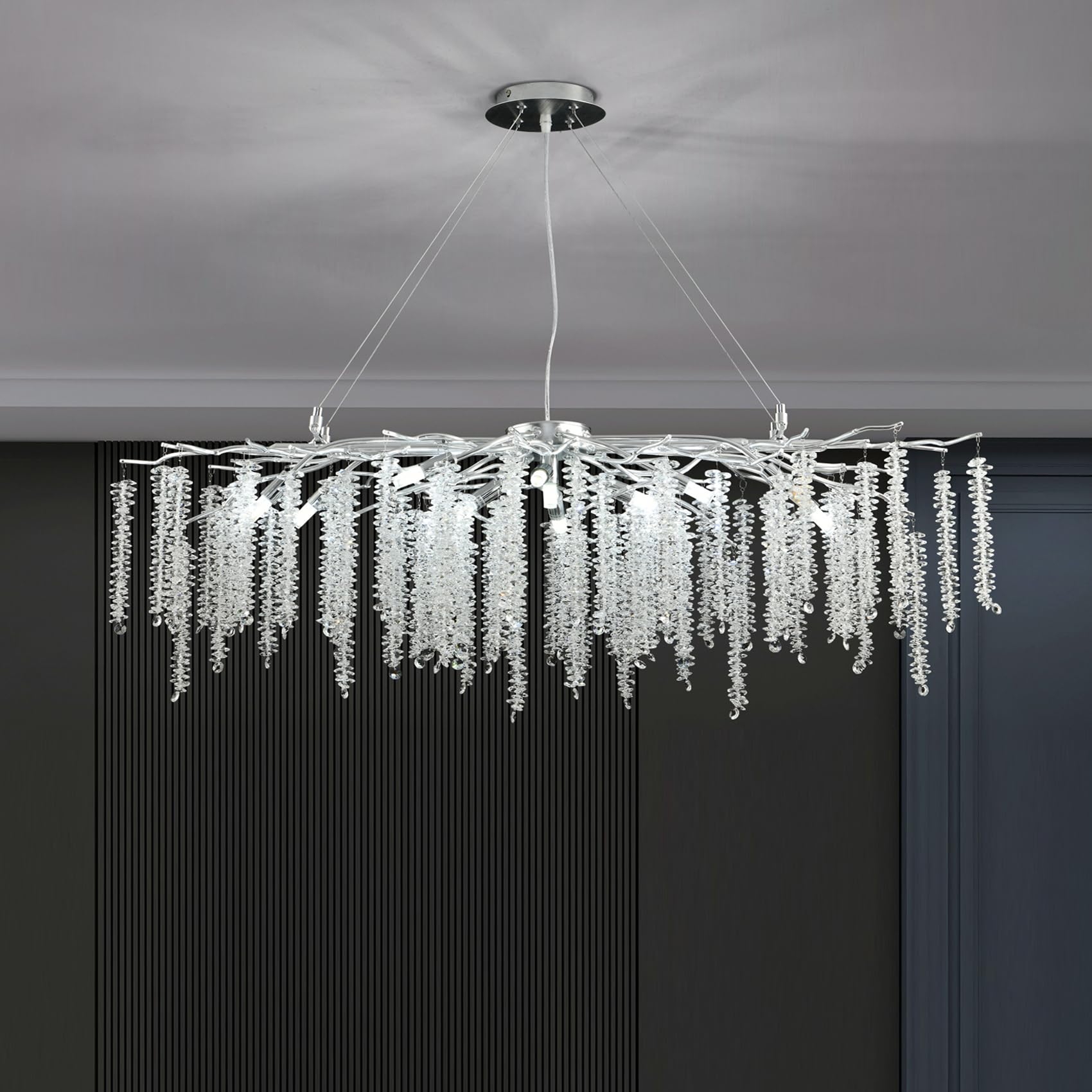 KXEcoLife Tree Branch Chandelier Silver L110CM Modern Rectangular Crystal Ceiling Hanging Light Fixtures for Living Dining Room, Foyer, Kitchen Island