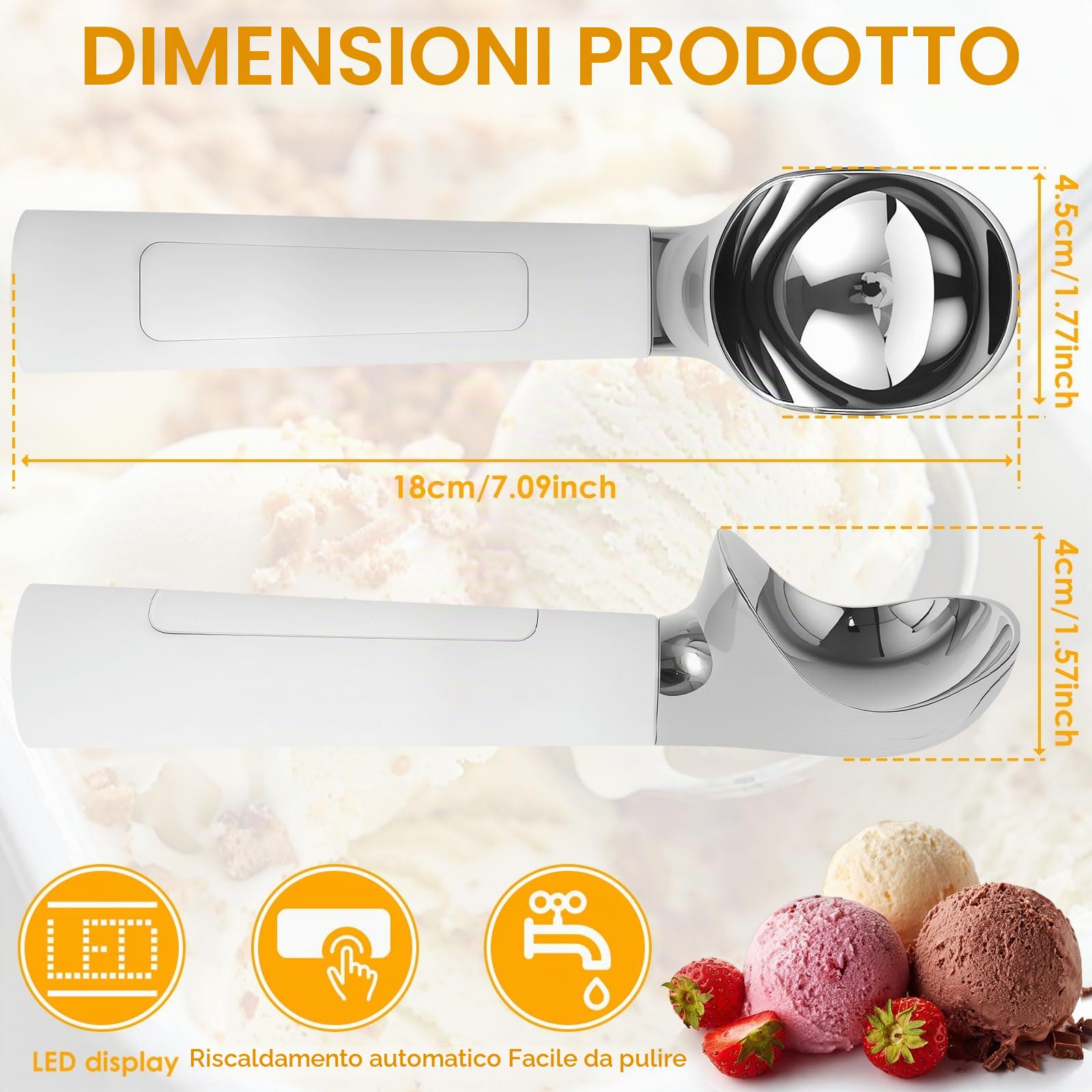 Cucchiaio per gelato riscaldato creativo professionale kit cucchiaio per ghiaccio sicuro cucchiaio autoriscaldante comodo set paletta per gelato ricaricabile per ghiaccio duro