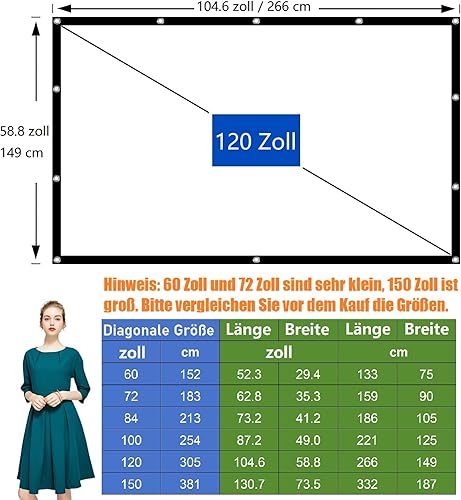 Miniatura 2 de Pantalla de proyección negra de 120 pulgadas, 169, portátil, interior y exterior, mate, plegable, 1.1 ganancia, ángulo de visión de 160, proyección