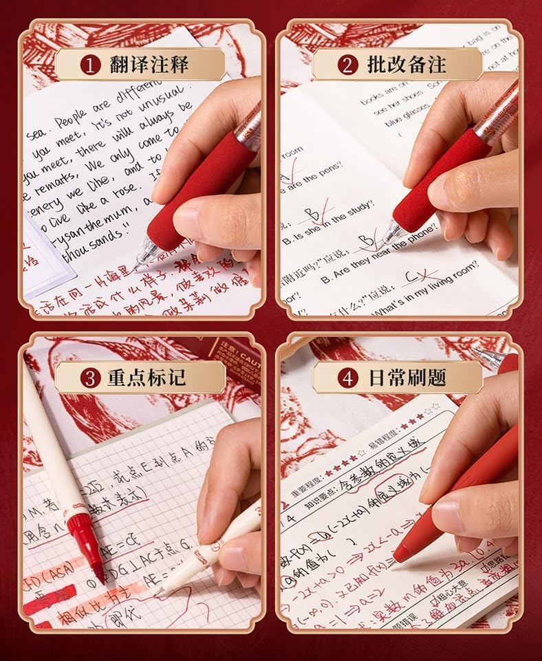 Image of UCRAVO Red Pen Set of 6 | Smooth Writing Red Ink Pens Assorted Fine Tip Pen Set for Teachers, Students, School, College & Office | Correction Pens for Paper Checking, Note Making,Planner & Stationery