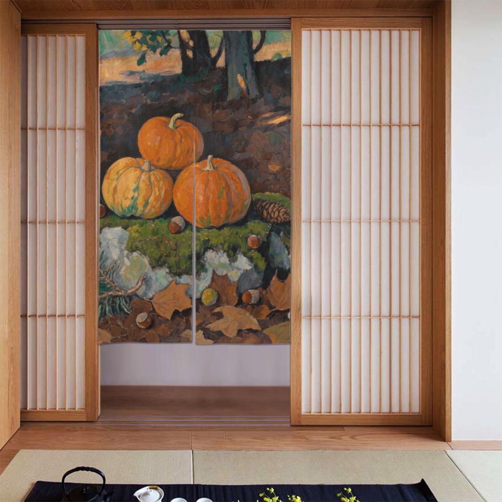 FekiLoot Leaves Pumpkin Door Curtain for Doorway Privac,Personalized Blackout Kitchen Curtains Window Treatment 2 Panel Door Curtain Tapestry Hanging Room Divider Home Decor 34"X 56"