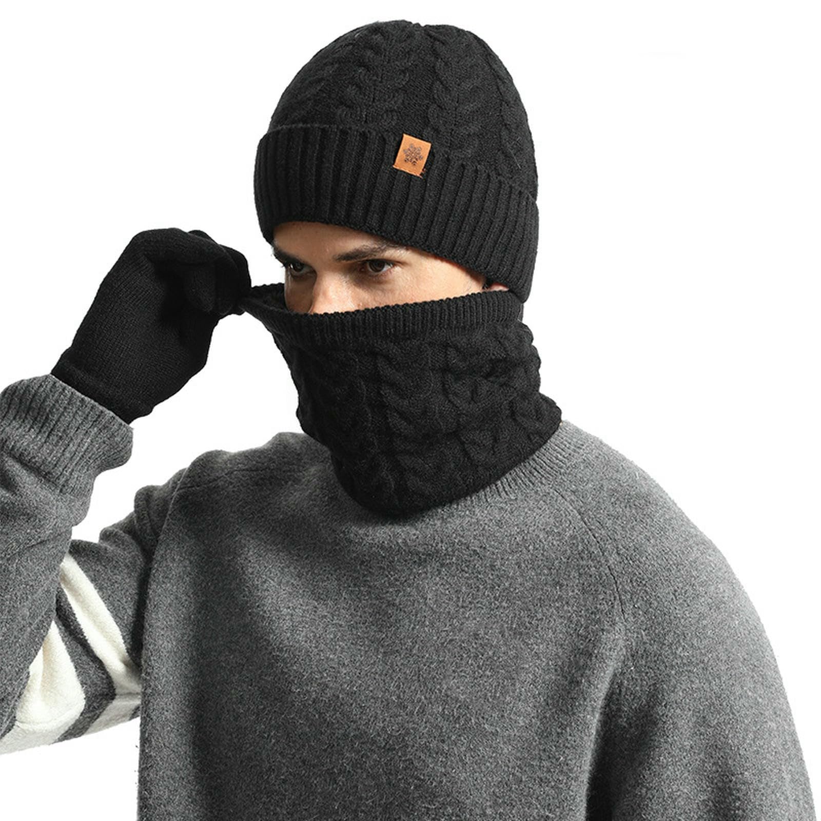 Gorro, bufanda y guantes de felpa para hombre contra el frío extremo