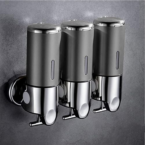 prosfalt Dispensador y organizador de bomba de ducha de baño montado en la pared de 3 cámaras, con capacidad para champú, jabón, acondicionador, gel