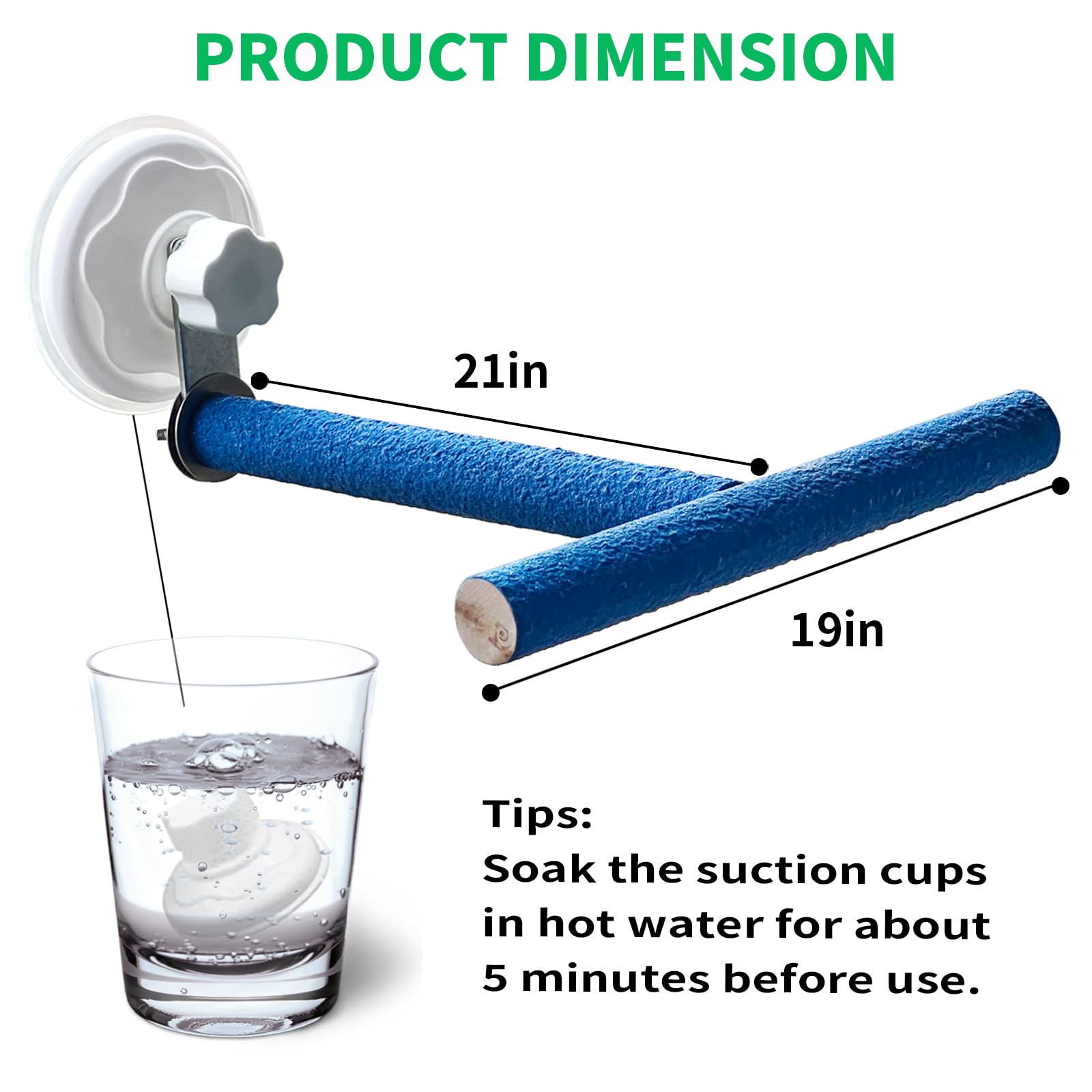 FlidRunest Movable Bird Perch Stand with Suction Cup for Window/Mirror/Car/Shower, Quartz Sands Wood Bird Training Perch Stand for Parrot Parakeet Cockatiel Conure Budgie Lovebird