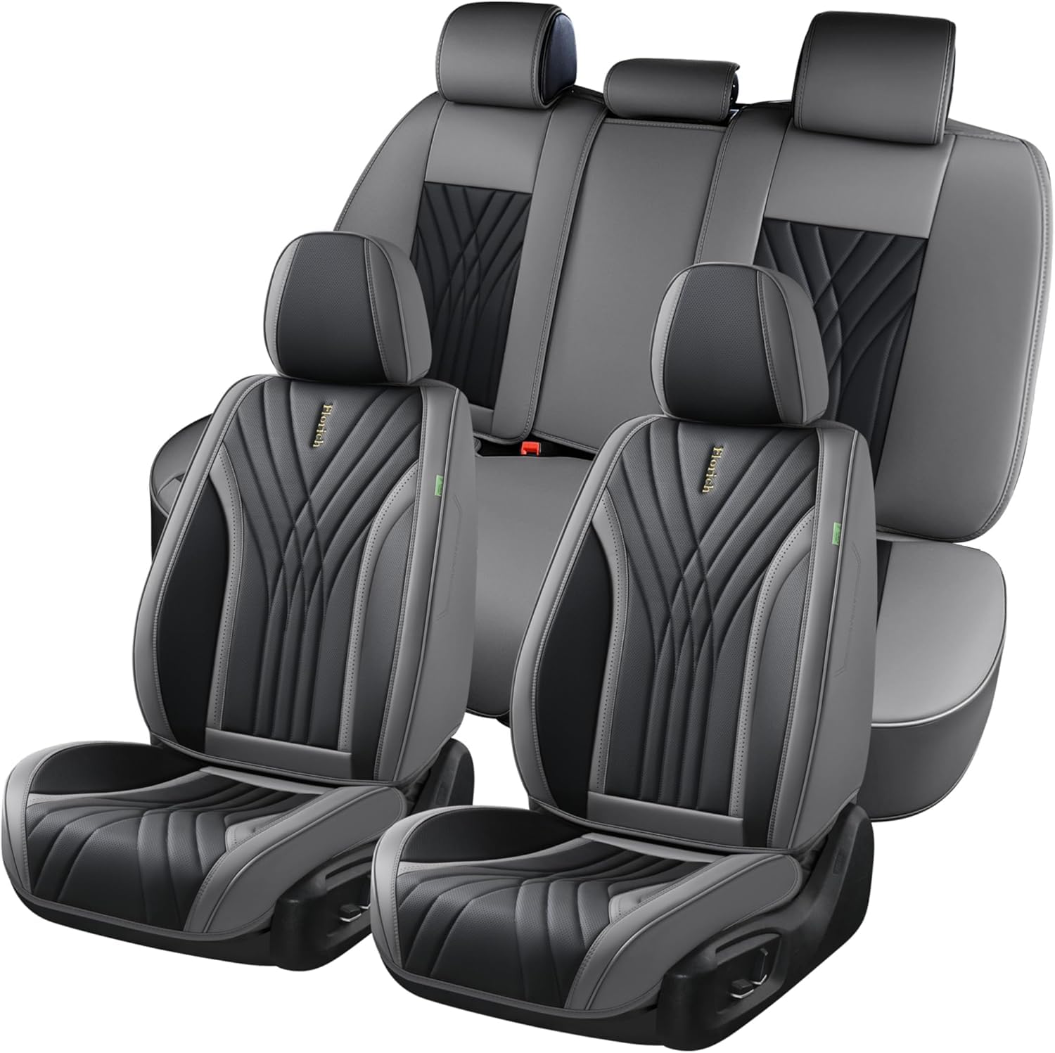 FLORICH Autositzbezüge Set PU Leder Vordersitze und Rückbank, wasserdichte Autositzauflage Universelle Passform für 95% Limousine, SUV, Pickup, Van