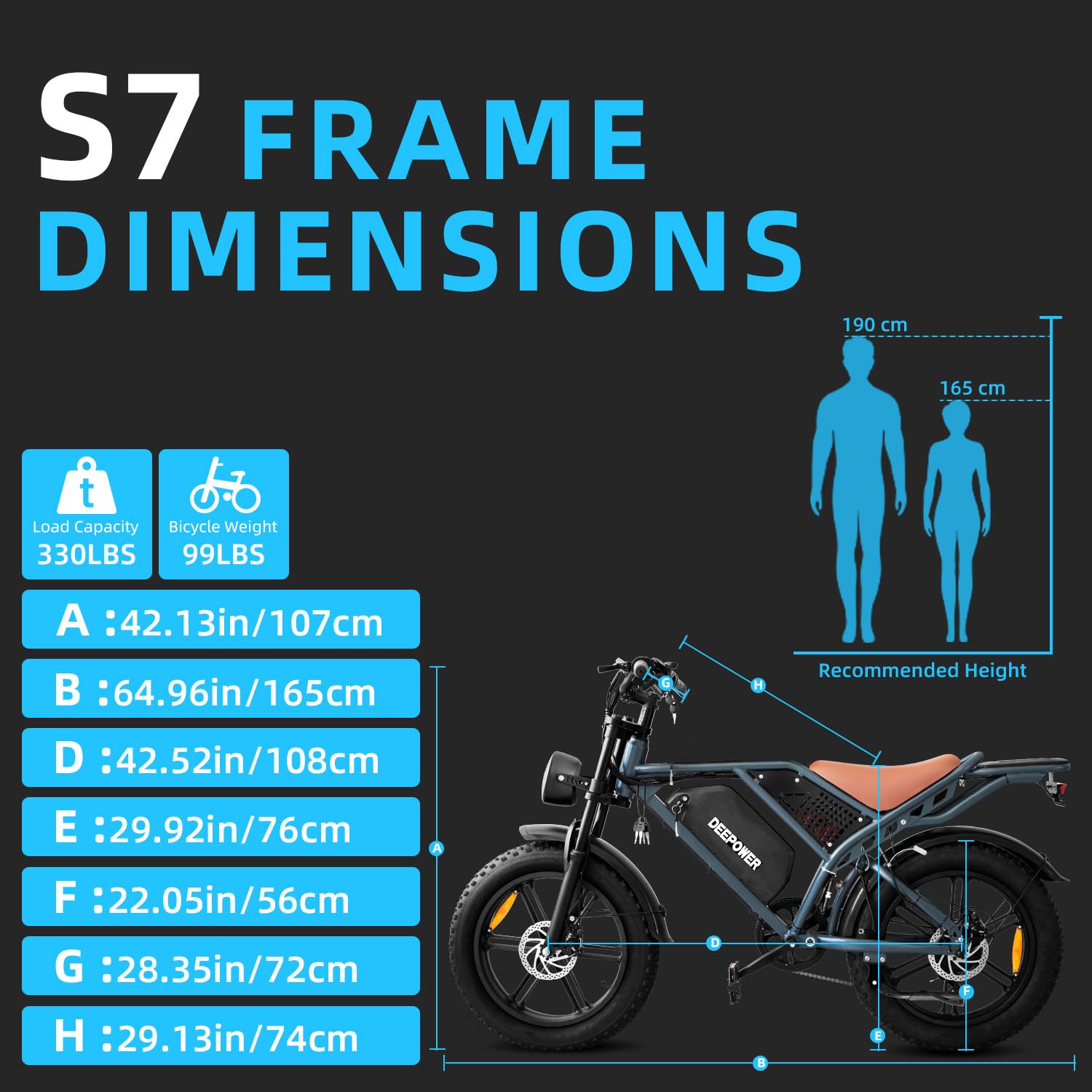 DEEPOWER Bici Elettrica, Batteria Rimovibile 48V 20Ah/35Ah/60Ah, Autonomia 110-250KM, Velocità Massima 25KM/H, Bici Elettrica Con Pneumatici Larghi 20"×4.0, 7 Marce, MTB Elettrica