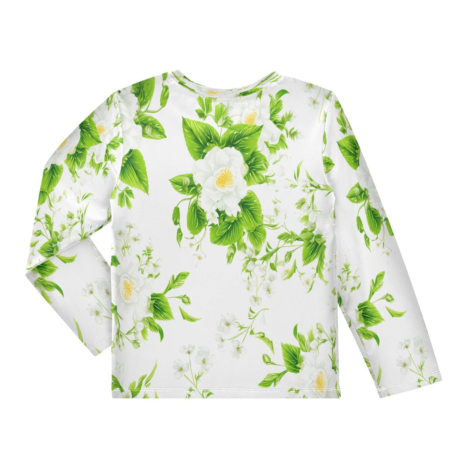 Jasmine Leaves Floral White Boy's Rash Guard Swim Shirt Long Sleeve Sun Shirt for Swimming Pool Beach UPF50+ 3T