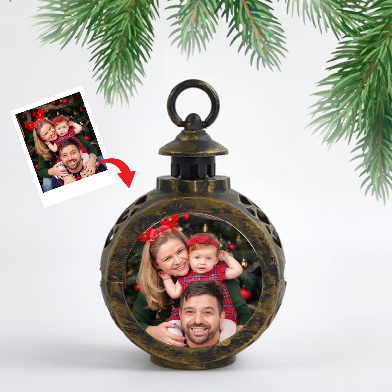Farolillo navideño Personalizado, Farolillos Decorativos navideños, Adornos Personalizados para Árbol de Navidad, farolillos de Navidad LED sin Llama, Regalos Personalizados Navideños, Marrón
