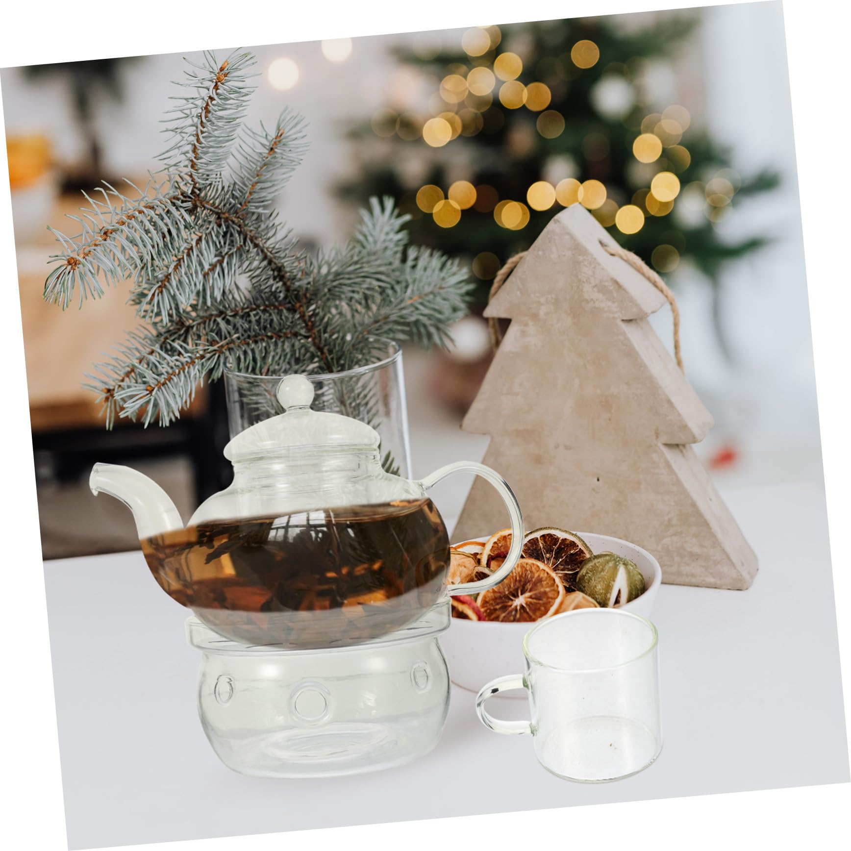 TOYANDONA Hitzebeständige Teekanne aus Glas mit Tassen und Stövchen Elegantes Teeservice für Teezeremonie Inklusive Kerzenhalter für Stilvolles Teegenuss
