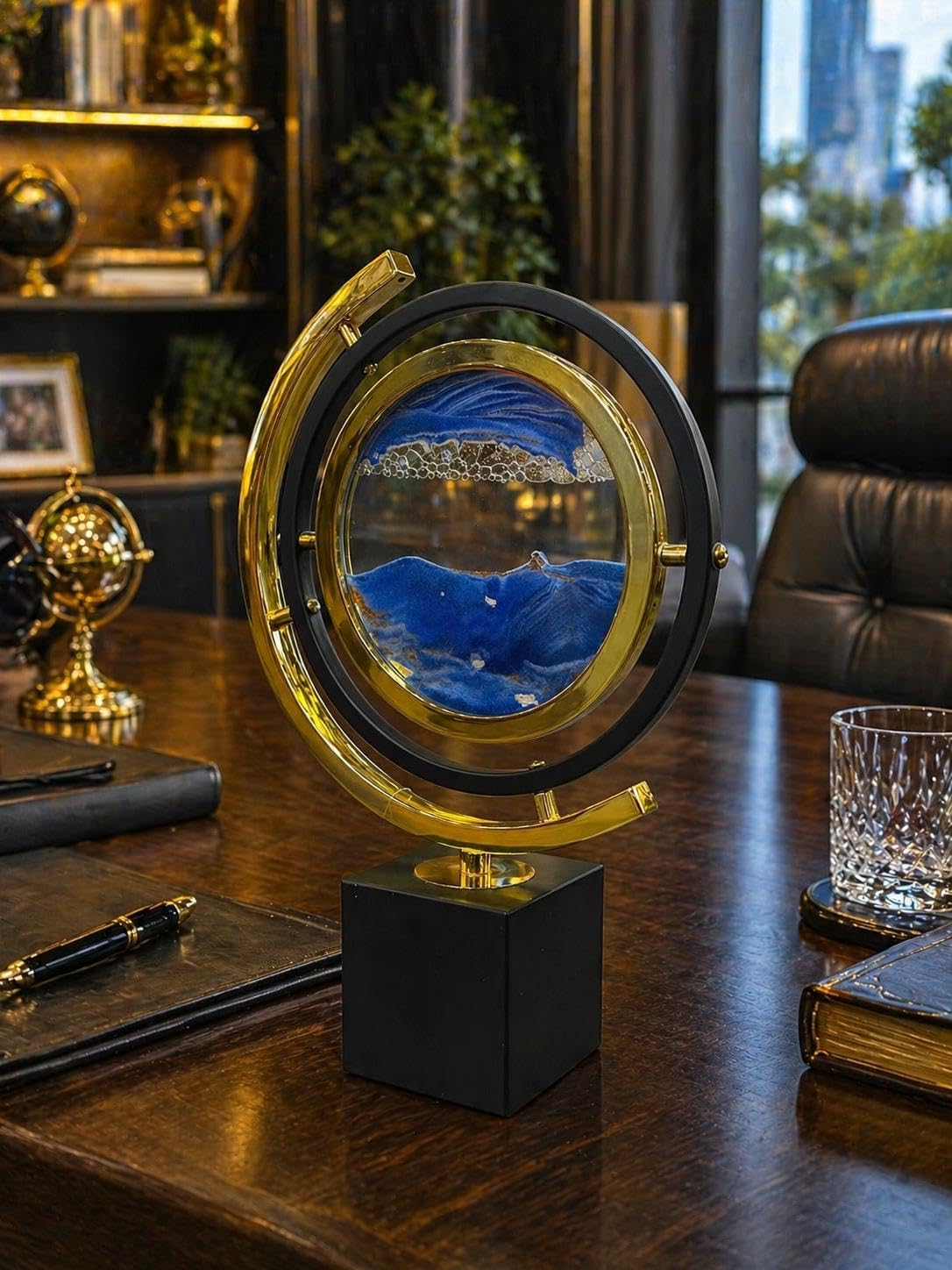 Sleepnova Gold Frame Hareketli Kum Sanatı Dekoratif Masa Lambası