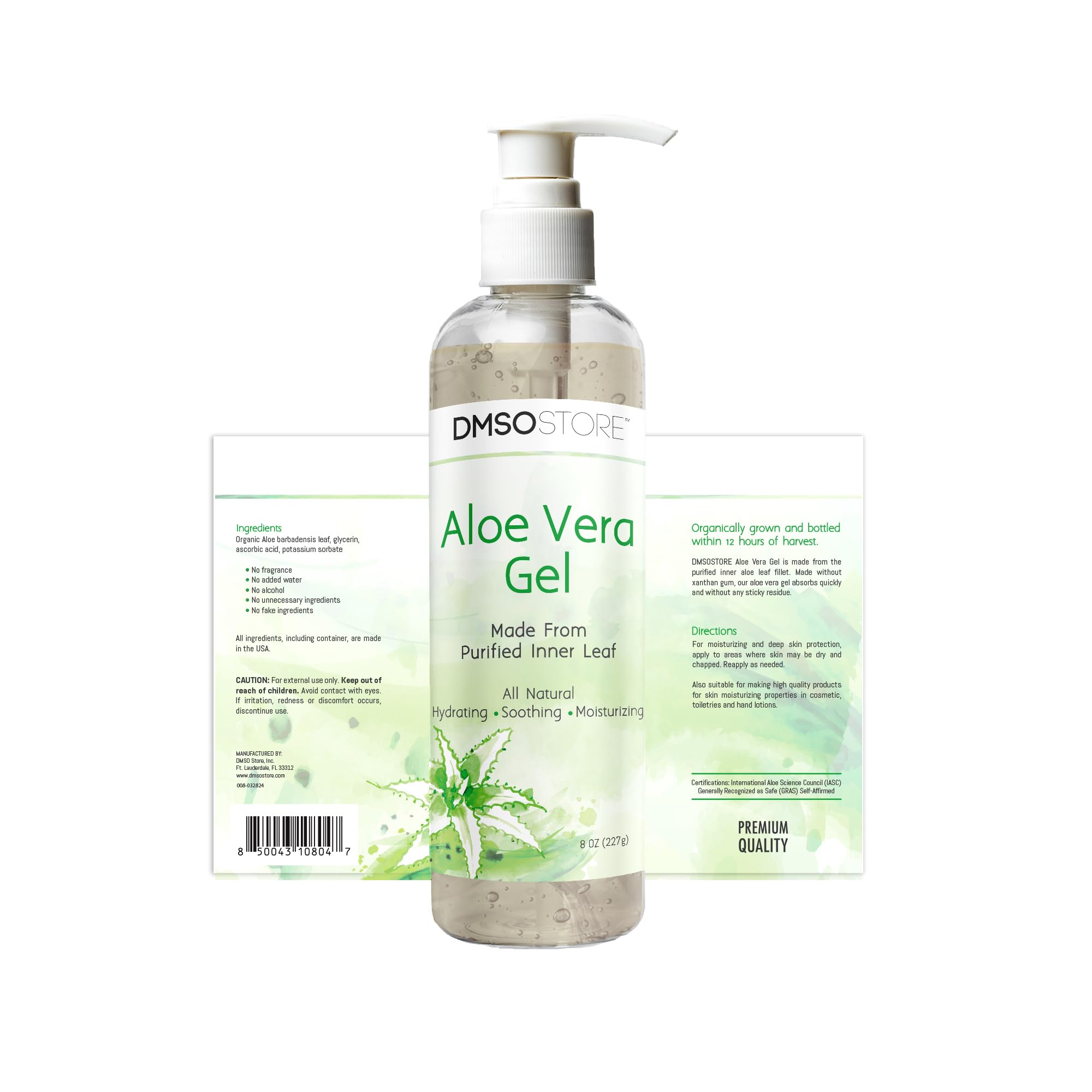 DMSOSTORE Aloe Vera Gel, 8 oz (227g), Alcohol-Free, Made From Purified Aloe Vera Inner Leaf, Soothing, Skin Moisturizing, Hydrating