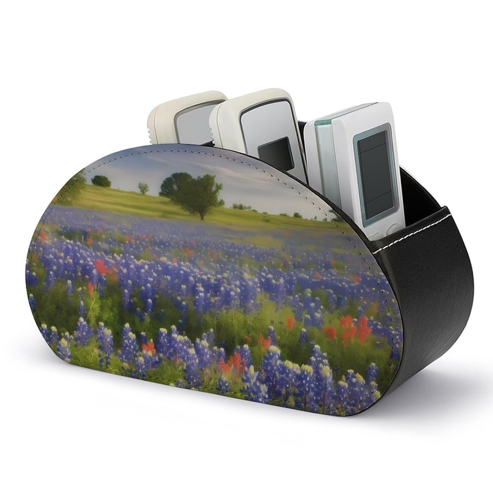 Organiseur de télécommande Bluebonnets boîte rangement similicuir pour pinceaux bureau
