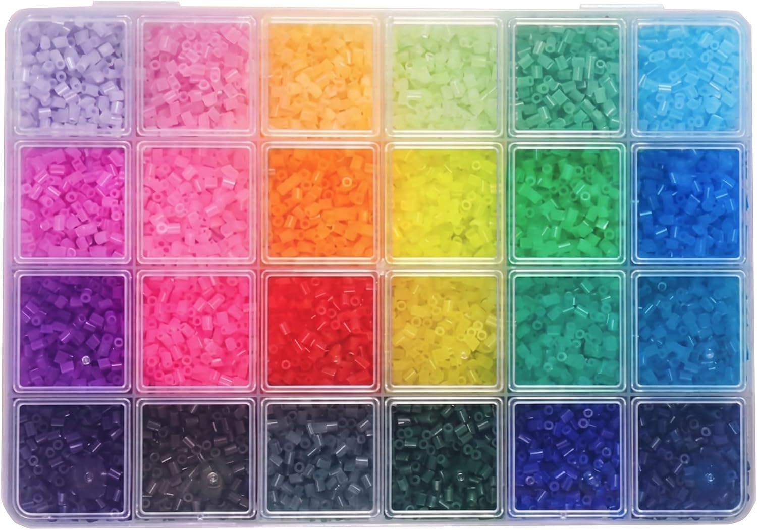 24 Color Mini Fuse Beads Set, 2.6mm Plastic Craft Beads, Rainbow Colors with Storage Case, DIY Art Projects, Educational Activities, 24 Compartments (Macaron Colors)