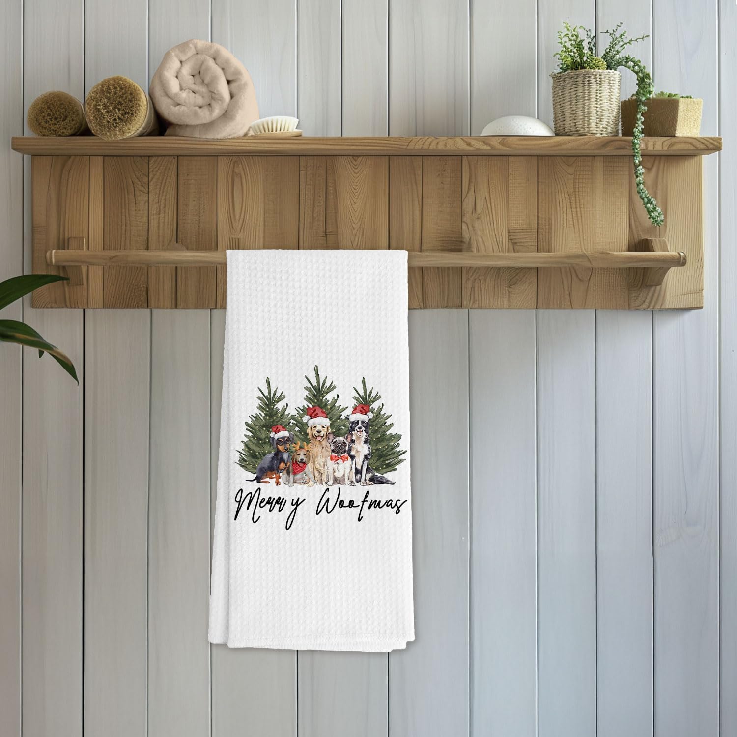 Christmas Tree Dog Kitchen Towels, Gifts for Dog Lovers Decorative Hand Towels for Bathroom, Winter Christmas Santa Hat Dogs Dish Tea Towels for Kitchen Decor, 16x24 Inch - Image 5