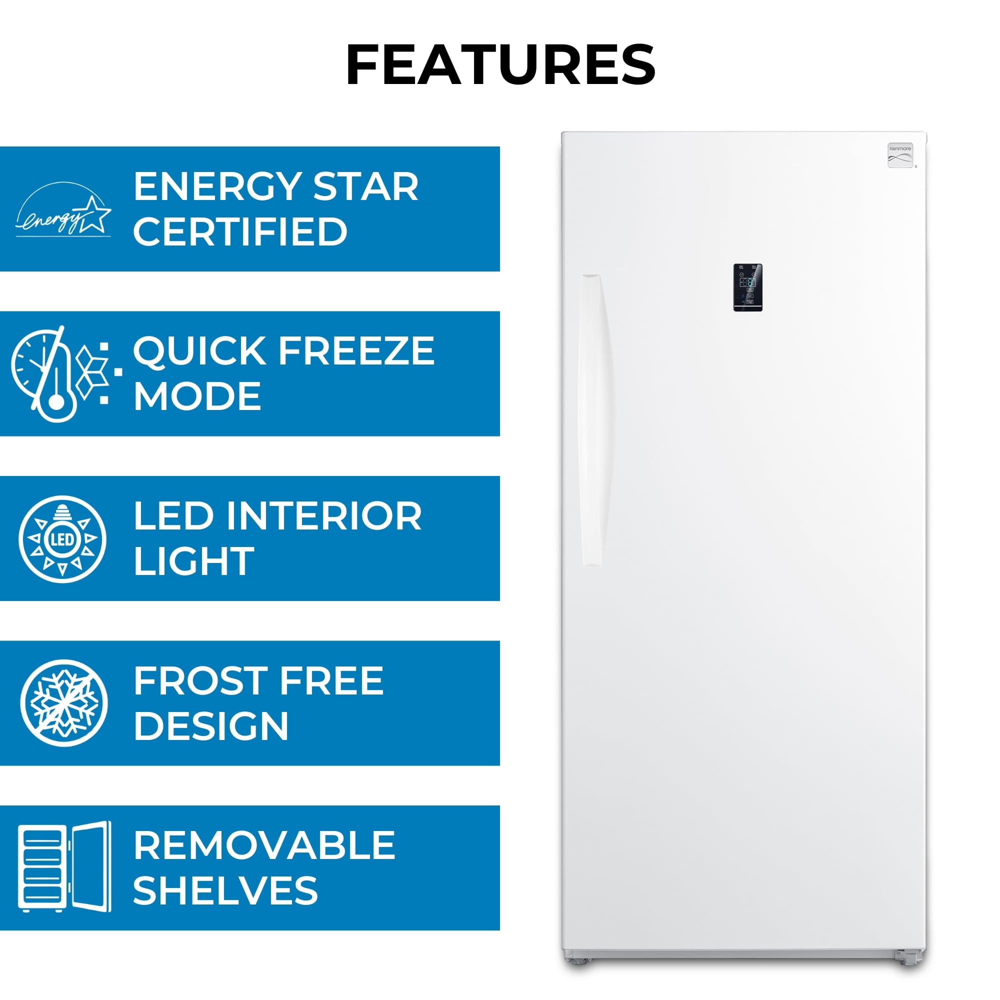 Kenmore 14.0 Cubic Feet Capacity Upright freezer - Convertible Refrigerator/Freezer, 4 Shelves, Garage Ready, Meat Storage, Auto Defrost, Congelador For Home, Apartment, Basement, Dorm, White on Fridge.com