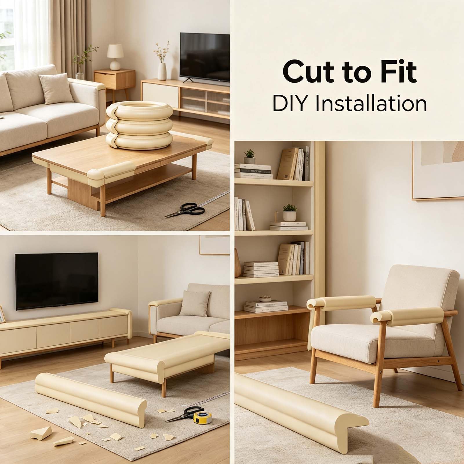 Tira Parachoques para Muebles Y Mesas, Protector De Esquinas, Protector De Bordes De Espuma, Antigolpes, Cinta De Doble Cara, Flexible, Suave, Elástica, Fácil De Cortar